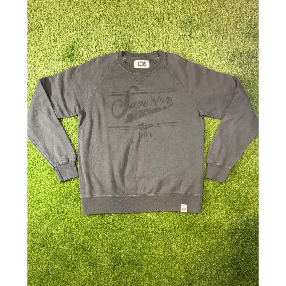 Hanes Superior USA 1901 Sweatshirt Mens Medium Black Raglan Crewneck Pullover